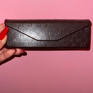 GUCCI Collapsible Leather Glasses/Sunglasses Case Brown Tri Fold